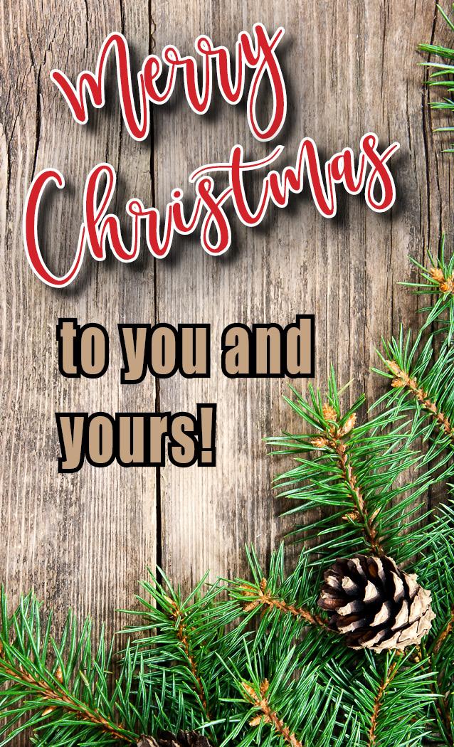 Merry Christmas message around wreath